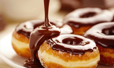 Chocolate donut dessert treats with chocolate drizzle and sweet glaze