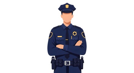 Vector illustration of a professional police officer in uniform with arms crossed, representing law enforcement and public safety