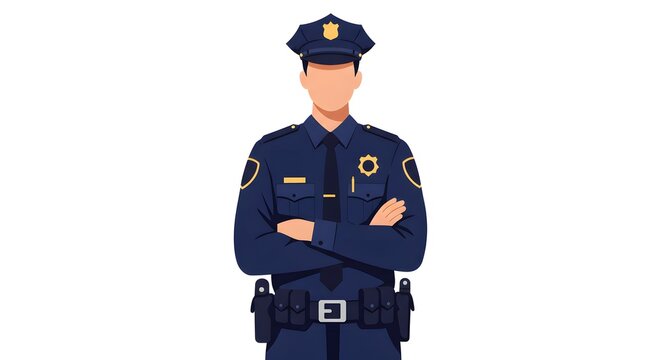 Vector illustration of a professional police officer in uniform with arms crossed, representing law enforcement and public safety
