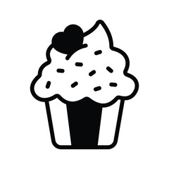 A visually engaging glyph icon of sprinkles cupcake treat