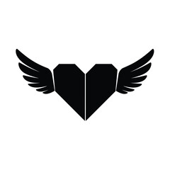 Black origami heart with wings icon white