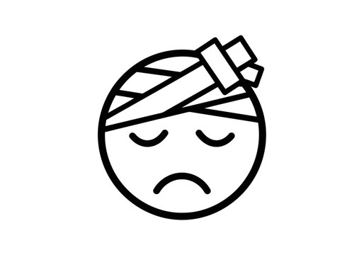 Vector art of sad face emoji with a bandage on its head