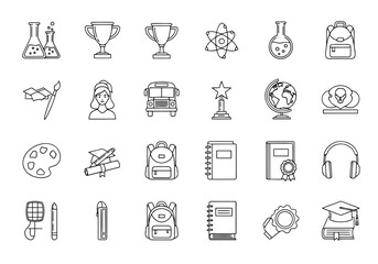 Vector art of collection of school and education icons, isolated on white background