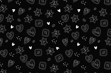 Seamless pattern  of German Christmas tradition elements. German Christmas Bread, Cookies and advent candles. Vector doodle line art hand drawn  illustration.