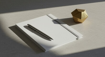 Minimalistic Desk Setup with Notebook and Pen on Neutral Background