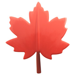 A 3D red maple leaf features a classic five-lobed shape with a subtle reddish-orange stem.