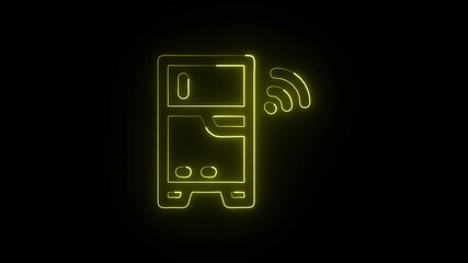 Smart Refrigerator Animation with Glowing Lines on Black Background