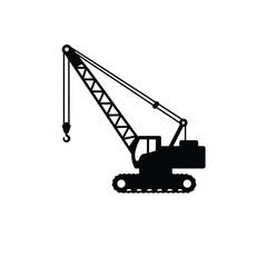 Naklejka premium Black crane construction machine icon vehicle industrial