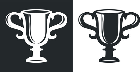 This image displays a classic trophy cup icon in a clean black-and-white dual format.