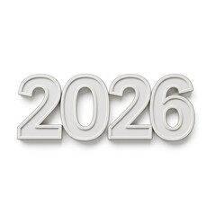 Silver metallic 2026 year number with dimensional chrome text effect