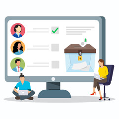 Concept of online votings. Voting box with people decision's on computer screen. Political competition with modern system. 