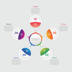 5 Steps Gradient Circle Infographic Element. Modern and clean design for presentations, reports, and web