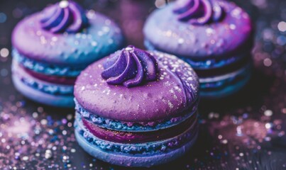 Colorful galaxy macarons delicious sweet treat culinary dessert close up