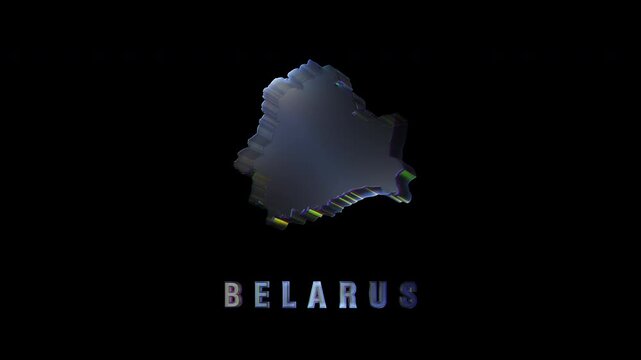 Rotating 3d map of belarus isolated on black background