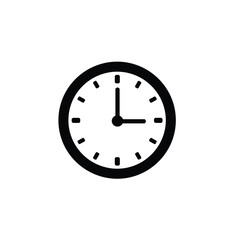 Black clock icon on white background time