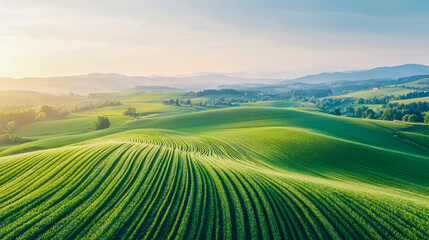 Obraz premium Rolling Green Hills at Sunrise