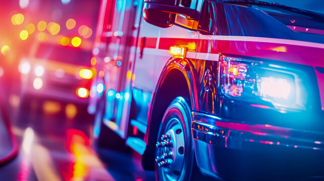 Emergency Response: Abstract depiction of an ambulance at night, promoting quick medical attention.