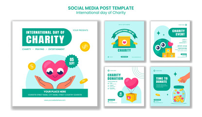 Charity Day Social Media Post with Flat Cartoon Hand Drawn Design Template Illustration
