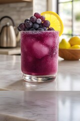 Refreshing Blueberry Cocktail with Lemon Garnish on Marble Surface