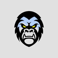 Fototapeta premium Fierce Gorilla Face with Yellow Eyes and Blue Accents head animal