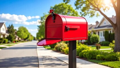 Red mailbox in a suburban street