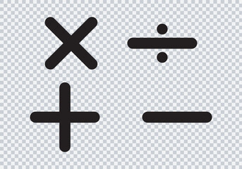 Obraz premium Plus minus multiply and divide sign. Vector icons with mathematical signs. Vector illustration . plus and minus signs 