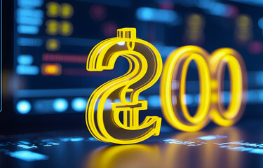 200 Pound Currency Symbol Digital Finance Concept Illustration for Banking Poster Financial Technology Marketing Investment Website Business Template