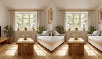 Cozy living room, light and airy, with a dual view