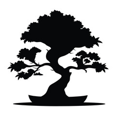 Stylized japanese maple bonsai silhouette vector isolated on white background