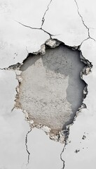 Fototapeta premium Distressed Concrete Texture Featuring Cracked Surface with a Hole and Unique Imperfections in Design