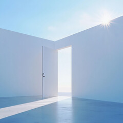 Mur blanc avec porte sous un soleil éclatant