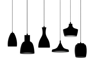 Naklejka premium Dark pendant lights, various shapes, hanging