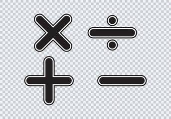 Obraz premium Plus minus multiply and divide sign. Vector icons with mathematical signs. Vector illustration . plus and minus signs 