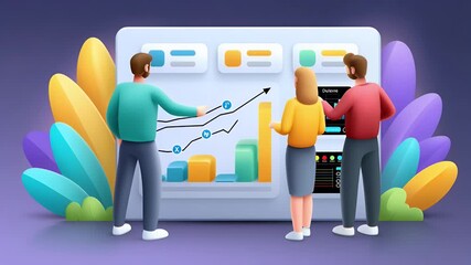 diverse team working with AI dashboard analyzing business performance in clean smart office - Powered by Adobe