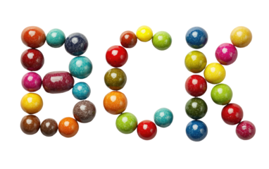 Colorful candy spheres form the word "BOX