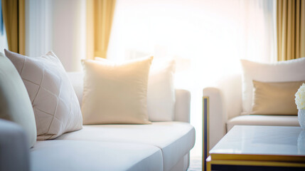 Contemporary living room with clean-lined furniture and neutral tones, soft ambient lighting.