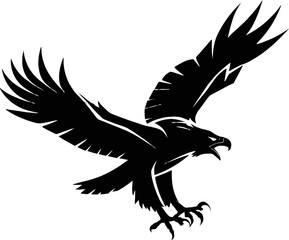 Obraz premium Black Silhouette of Soaring Bird of Prey with Outstretched Wings in White Background