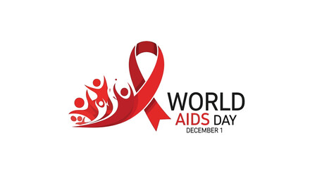 A graphic for World AIDS Day on December 1, featuring a red awareness ribbon with stylized human figures symbolizing community support.