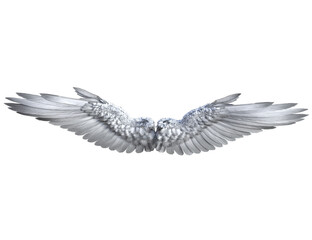 3D rendered illustration of majestic white angel wings with layered feathers, isolated on transparent background