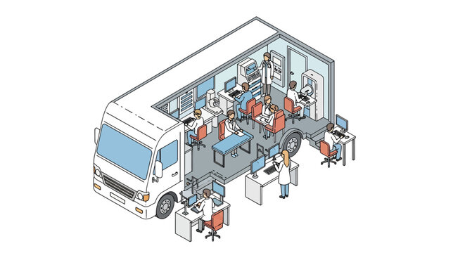 Mobile laboratory truck with scientists working inside
