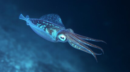 Fototapeta premium A vibrant squid glides effortlessly through the ocean, showcasing its beautiful colors and patterns.