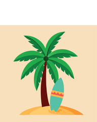 Palm Tree with Surfboard – Summer Surf Vector Illustration

