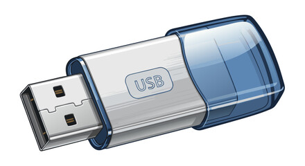 A digital USB flash drive, depicted in a realistic, detailed illustration.