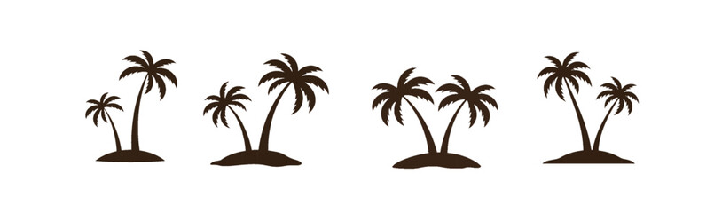 Four silhouettes of palm trees on small islands