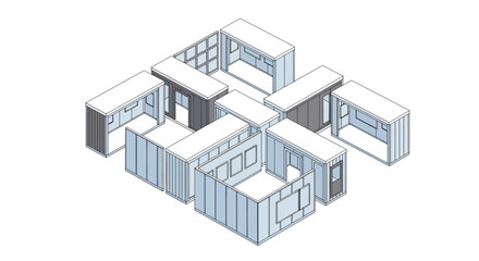 Modular building blocks isometric arrangement architectural concept
