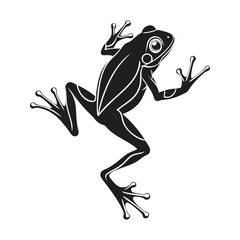 Black Frog Silhouette with Outstretched Limbs on White Background