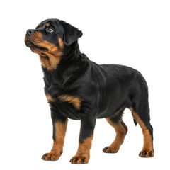 Obraz premium Rottweiler standing, looking up, in studio shot isolated on transparent background