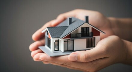 Real Estate Investment Concept with Hands Holding Modern House Model.