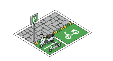 Parking space with scooter and bicycle icon