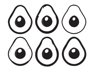 Hand drawn avocado slices in elegant vector line style